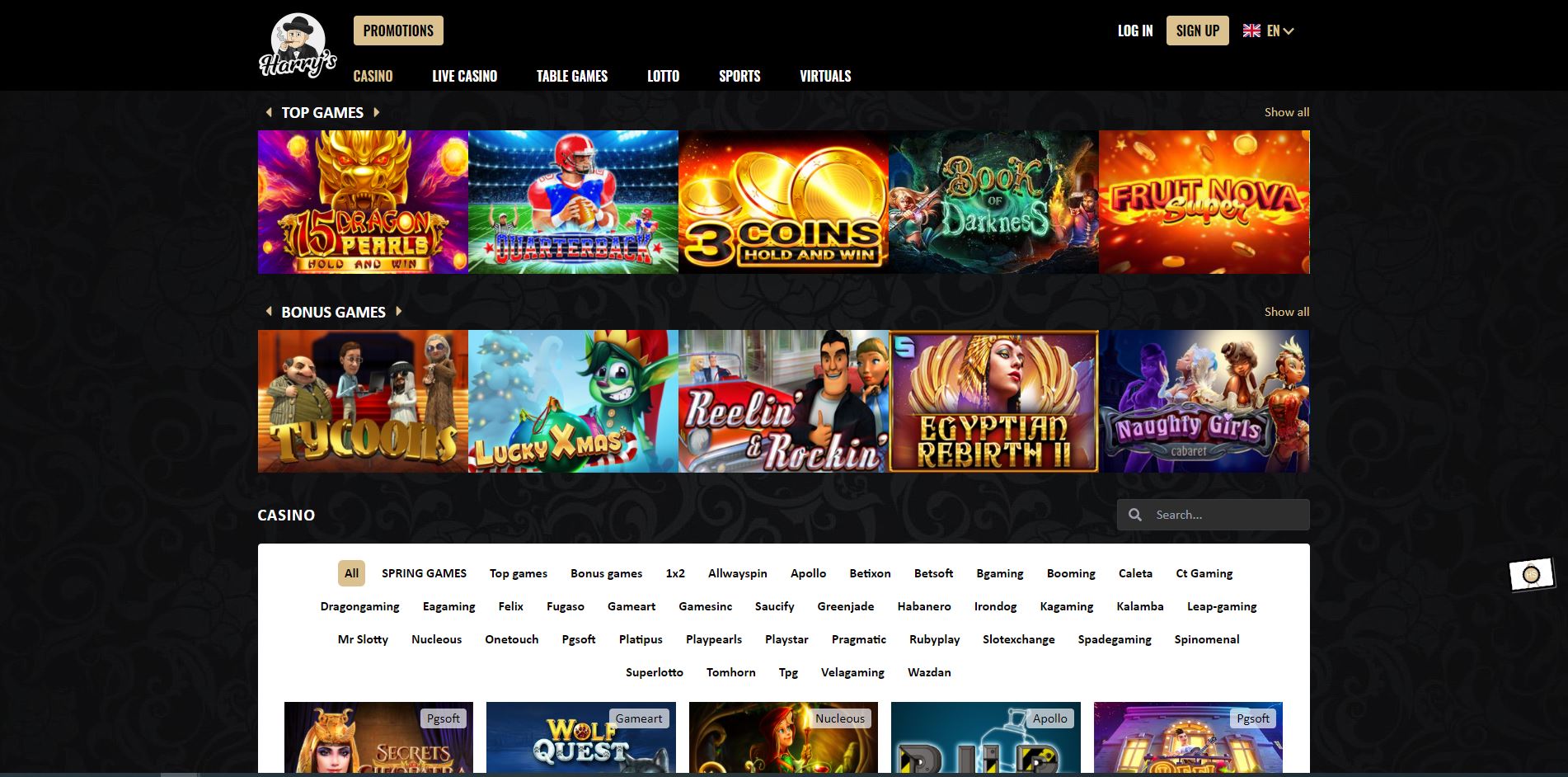 Harry's Casino Home Screenshot